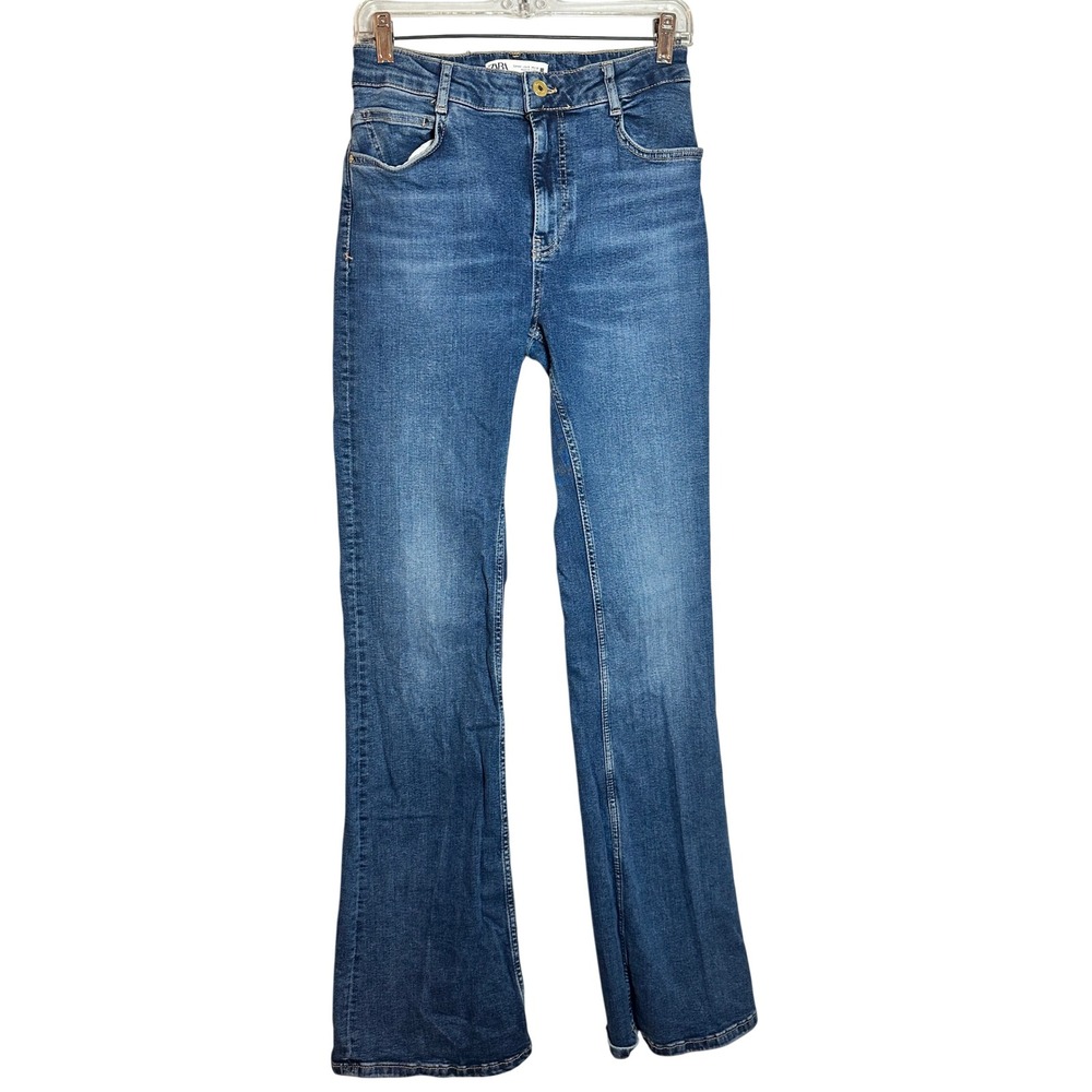 Zara Womens High Rise Flare Jeans Blue‎ Medium Wash Denim Size US 8 EUR 40